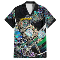 Personalised New Zealand Darts Family Matching Off Shoulder Short Dress and Hawaiian Shirt NZ Paua Shell Maori Fern DT02 Dad's Shirt - Short Sleeve Black - Polynesian Pride