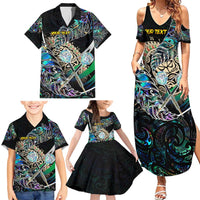 Personalised New Zealand Darts Family Matching Summer Maxi Dress and Hawaiian Shirt NZ Paua Shell Maori Fern DT02 - Polynesian Pride