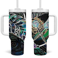 New Zealand Darts Tumbler With Handle NZ Paua Shell Maori Fern DT02 One Size: 40 oz Black - Polynesian Pride