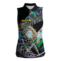 Personalised New Zealand Darts Women Sleeveless Polo Shirt NZ Paua Shell Maori Fern