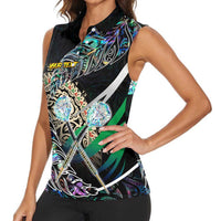 Personalised New Zealand Darts Women Sleeveless Polo Shirt NZ Paua Shell Maori Fern
