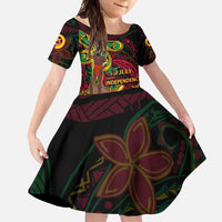Custom Vanuatu 45th Independence Anniversary Family Matching Long Sleeve Bodycon Dress and Hawaiian Shirt Flower Melanesian Namele Turtle DT02 Daughter's Dress Black - Polynesian Pride