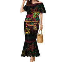 Custom Vanuatu 45th Independence Anniversary Family Matching Mermaid Dress and Hawaiian Shirt Flower Melanesian Namele Turtle DT02 Mom's Dress Black - Polynesian Pride