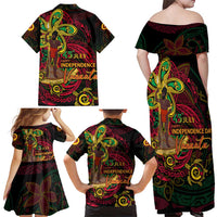 Custom Vanuatu 45th Independence Anniversary Family Matching Off Shoulder Maxi Dress and Hawaiian Shirt Flower Melanesian Namele Turtle DT02 - Polynesian Pride