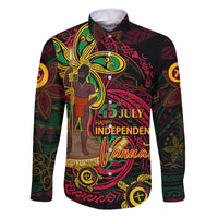 Custom Vanuatu 45th Independence Anniversary Family Matching Off Shoulder Maxi Dress and Hawaiian Shirt Flower Melanesian Namele Turtle DT02 Dad's Shirt - Long Sleeve Black - Polynesian Pride