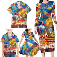 Custom The Philippines 126th Independence Anniversary Family Matching Long Sleeve Bodycon Dress and Hawaiian Shirt Art Style DT02 - Polynesian Pride