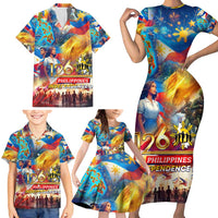 Custom The Philippines 126th Independence Anniversary Family Matching Short Sleeve Bodycon Dress and Hawaiian Shirt Art Style DT02 - Polynesian Pride