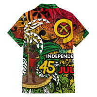 Personalized Vanuatu 45th Independence Anniversary Family Matching Off The Shoulder Long Sleeve Dress and Hawaiian Shirt Melanesian Pattern Reggae - Polynesian Pride