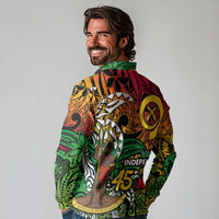 Personalized Vanuatu 45th Independence Anniversary Long Sleeve Polo Shirt Melanesian Pattern Reggae - Polynesian Pride