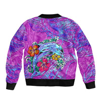 Dolphin Polynesia Bomber Jacket Hibiscus Tropical Wave - Purple Vibes DT02 - Polynesian Pride