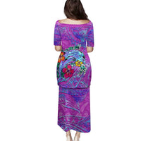 Personalized Dolphin Polynesia Family Matching Puletasi and Hawaiian Shirt Hibiscus Tropical Wave - Purple Vibes