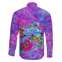 Personalized Dolphin Polynesia Family Matching Summer Maxi Dress and Hawaiian Shirt Hibiscus Tropical Wave - Purple Vibes