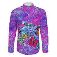 Personalized Dolphin Polynesia Family Matching Tank Maxi Dress and Hawaiian Shirt Hibiscus Tropical Wave - Purple Vibes
