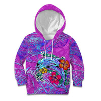 Dolphin Polynesia Kid Hoodie Hibiscus Tropical Wave - Purple Vibes DT02 Hoodie Purple - Polynesian Pride