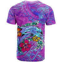 Personalized Dolphin Polynesia T Shirt Hibiscus Tropical Wave - Purple Vibes