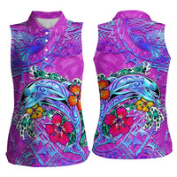 Personalized Dolphin Polynesia Women Sleeveless Polo Shirt Hibiscus Tropical Wave - Purple Vibes