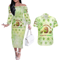 Kiwi Cannibalism Couples Matching Off The Shoulder Long Sleeve Dress and Hawaiian Shirt New Zealand Kiwi Cute Bird Funny DT02 Green - Polynesian Pride