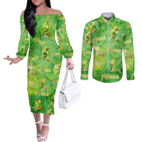 I Love Kiwi Couples Matching Off The Shoulder Long Sleeve Dress and Long Sleeve Button Shirt New Zealand Kiwi Fruit Summer Cocktail DT02 Green - Polynesian Pride