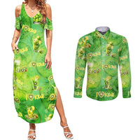 I Love Kiwi Couples Matching Summer Maxi Dress and Long Sleeve Button Shirt New Zealand Kiwi Fruit Summer Cocktail DT02 Green - Polynesian Pride