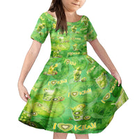 I Love Kiwi Family Matching Off Shoulder Short Dress and Hawaiian Shirt New Zealand Kiwi Fruit Summer Cocktail DT02 Daughter's Dress Green - Polynesian Pride