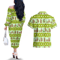 New Zealand Kiwi Fruit Witty Kiwi Bird Couples Matching Off The Shoulder Long Sleeve Dress and Hawaiian Shirt DT02 - Polynesian Pride
