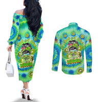 Just a Girl Who Loves Kiwis Couples Matching Off The Shoulder Long Sleeve Dress and Long Sleeve Button Shirt New Zealand Tie Dye DT02 - Polynesian Pride