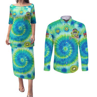 Just a Girl Who Loves Kiwis Couples Matching Puletasi and Long Sleeve Button Shirt New Zealand Tie Dye DT02 Green - Polynesian Pride