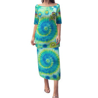 Just a Girl Who Loves Kiwis Family Matching Puletasi and Hawaiian Shirt New Zealand Tie Dye DT02 Mom's Dress Green - Polynesian Pride