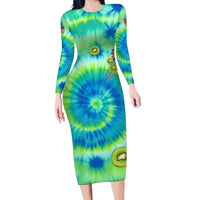 Just a Girl Who Loves Kiwis Long Sleeve Bodycon Dress New Zealand Tie Dye DT02 Long Dress Green - Polynesian Pride