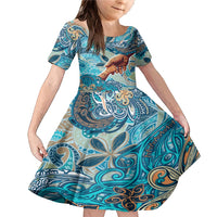 Hand In Hand Father's Day Polynesian Family Matching Mermaid Dress and Hawaiian Shirt Tribal Flower Pattern DT02 Daughter's Dress Blue - Polynesian Pride
