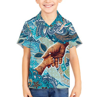 Hand In Hand Father's Day Polynesian Family Matching Off Shoulder Maxi Dress and Hawaiian Shirt Tribal Flower Pattern