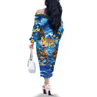 Hawaii Father's Day Family Matching Off The Shoulder Long Sleeve Dress and Hawaiian Shirt The Surfing Dad Polynesian Tattoo DT02 - Polynesian Pride