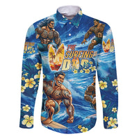 Hawaii Father's Day Family Matching Short Sleeve Bodycon Dress and Hawaiian Shirt The Surfing Dad Polynesian Tattoo DT02 Dad's Shirt - Long Sleeve Blue - Polynesian Pride