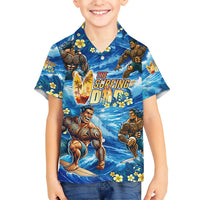 Hawaii Father's Day Family Matching Short Sleeve Bodycon Dress and Hawaiian Shirt The Surfing Dad Polynesian Tattoo DT02 Son's Shirt Blue - Polynesian Pride