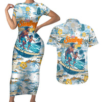Hawaii Father's Day It's Surfing Time Couples Matching Short Sleeve Bodycon Dress and Hawaiian Shirt Aloha L Makuakane DT02 Blue - Polynesian Pride