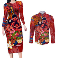 Happy Father's Day French Polynesia Couples Matching Long Sleeve Bodycon Dress and Long Sleeve Button Shirt Family Turtle Hibiscus DT02 Red - Polynesian Pride