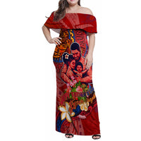 Happy Father's Day French Polynesia Family Matching Off Shoulder Maxi Dress and Hawaiian Shirt Family Turtle Hibiscus DT02 Mom's Dress Red - Polynesian Pride