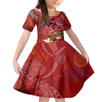 Happy Father's Day French Polynesia Family Matching Short Sleeve Bodycon Dress and Hawaiian Shirt Family Turtle Hibiscus DT02 Daughter's Dress Red - Polynesian Pride