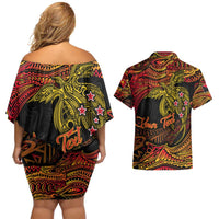 Papua New Guinea 50th Independence Day Couples Matching Off Shoulder Short Dress and Hawaiian Shirt Culture Spirit and Sovereignty DT02 - Polynesian Pride