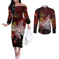 PNG 1975 - 2025 Couples Matching Off The Shoulder Long Sleeve Dress and Long Sleeve Button Shirt Papua New Guinea 50th Independence Anniversary DT02 Art - Polynesian Pride
