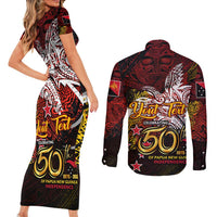 PNG 1975 - 2025 Couples Matching Short Sleeve Bodycon Dress and Long Sleeve Button Shirt Papua New Guinea 50th Independence Anniversary DT02 - Polynesian Pride