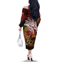 PNG 1975 - 2025 Family Matching Off The Shoulder Long Sleeve Dress and Hawaiian Shirt Papua New Guinea 50th Independence Anniversary DT02 - Polynesian Pride