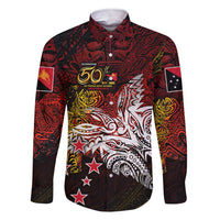 PNG 1975 - 2025 Family Matching Short Sleeve Bodycon Dress and Hawaiian Shirt Papua New Guinea 50th Independence Anniversary DT02 Dad's Shirt - Long Sleeve Art - Polynesian Pride