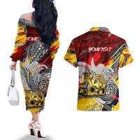 Papua New Guinea 50th Independence Day Couples Matching Off The Shoulder Long Sleeve Dress and Hawaiian Shirt Celebrate Our History, Inspire Our Future DT02 - Polynesian Pride