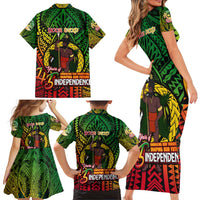 Vanuatu 45th Independence Anniversary Family Matching Short Sleeve Bodycon Dress and Hawaiian Shirt Embracing Our Traditions Shaping Our Future DT02 - Polynesian Pride
