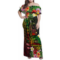 45th Anniversary of Freedom Vanuatu Family Matching Off Shoulder Maxi Dress and Hawaiian Shirt Island Pride Cultural Power Pacific Unity DT02 Mom's Dress Art - Polynesian Pride