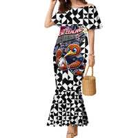 Personalized Kiwi New Zealand Rugby Family Matching Mermaid Dress and Hawaiian Shirt Kiwis Mascot Tropical Pattern DT02 Mom's Dress Blue - Polynesian Pride