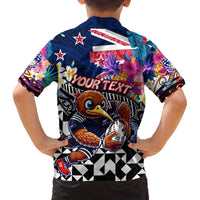 Personalized Kiwi New Zealand Rugby Family Matching Off The Shoulder Long Sleeve Dress and Hawaiian Shirt Kiwis Mascot Tropical Pattern DT02 - Polynesian Pride