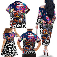Personalized Kiwi New Zealand Rugby Family Matching Off The Shoulder Long Sleeve Dress and Hawaiian Shirt Kiwis Mascot Tropical Pattern DT02 - Polynesian Pride