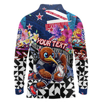 Personalized Kiwi New Zealand Rugby Long Sleeve Polo Shirt Kiwis Mascot Tropical Pattern